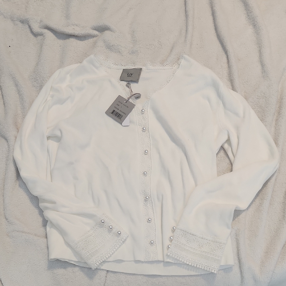 Milano White Lace-Trimmed Top